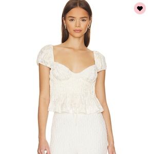 For Love & Lemons Cream Lace Peasant Crop Top